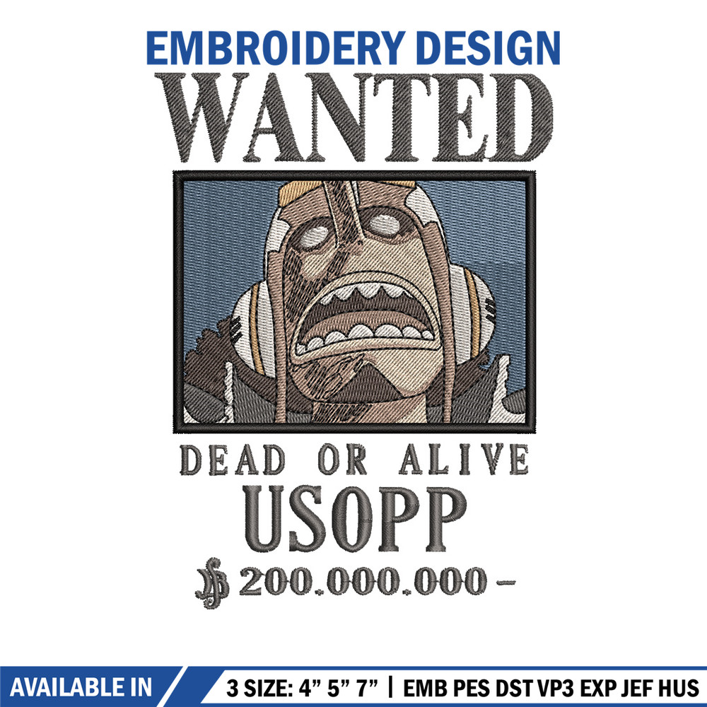 Bounty usopp embroidery design, One piece embroidery, Anime design, Embroidery shirt, Embroidery file,Digital download.z.jpg