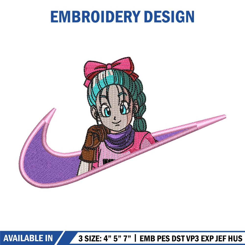 Bulma nike embroidery design, Dragonball embroidery, Nike design, Embroidery shirt, Embroidery file, Digital download.jpg
