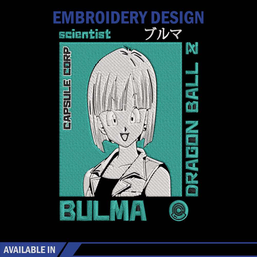 Bulma poster Embroidery Design, Dragonball Embroidery, Embroidery File, Anime Embroidery, Anime shirt, Digital download..jpg