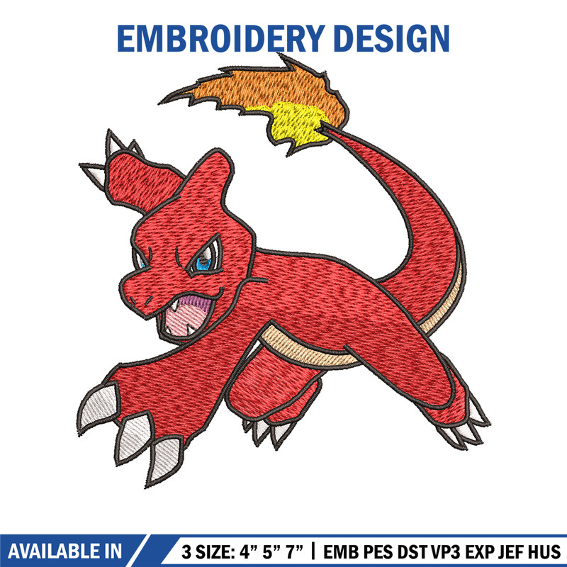 Charmeleon embroidery design, Pokemon embroidery, Anime design, Embroidery shirt, Embroidery file, Digital download.jpg