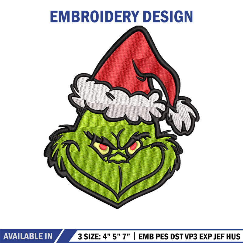 Christmas Grinch Face Embroidery design, Grinch christmas Embroidery, Embroidery File, Grinch design, Instant download..jpg