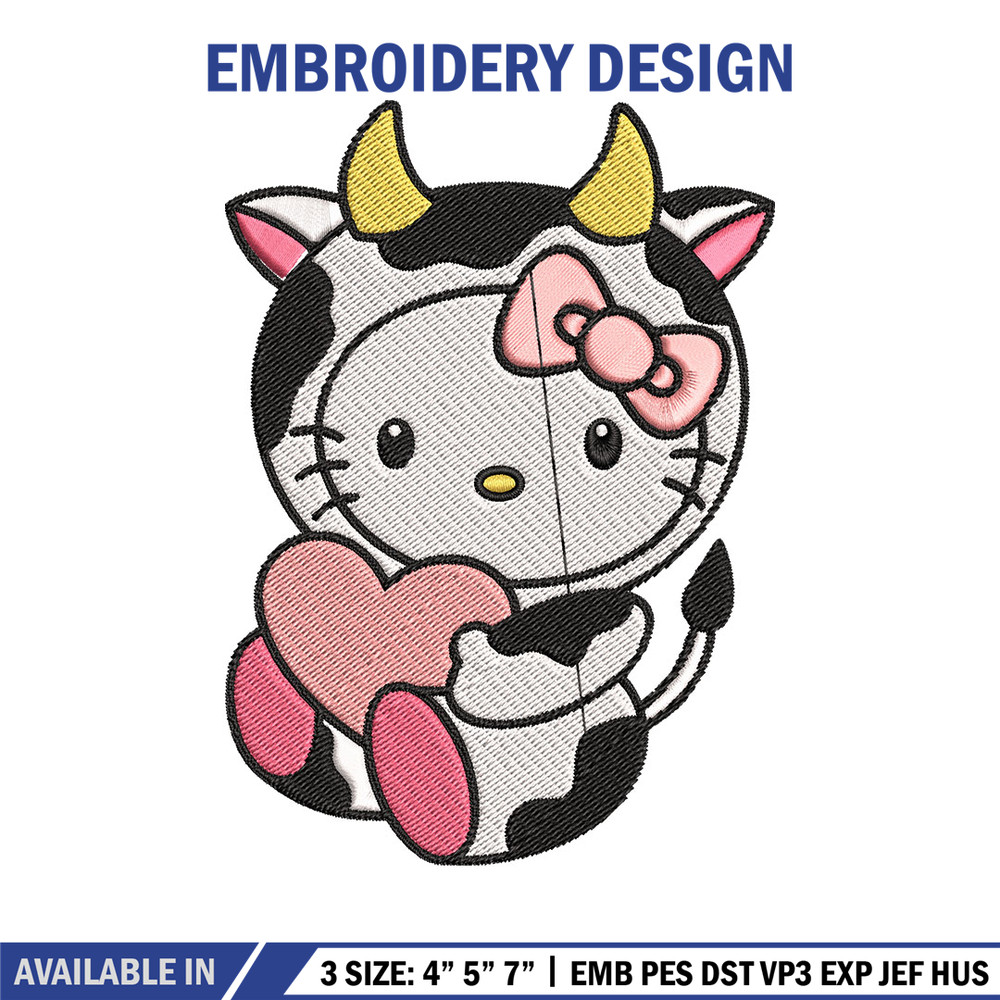 Cow Hello Kitty With Heart Embroidery Design, Hello Kitty Embroidery, Embroidery File, Cartoon shirt, Digital download..jpg