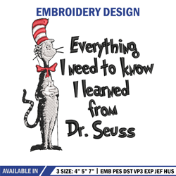 everything i need to know i learned from embroidery design, dr seuss embroidery, embroidery file, embroidery design