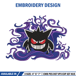 gengar embroidery design, pokemon embroidery, embroidery shirt, embroidery file, anime design, embroidery design