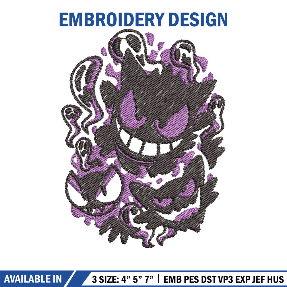 Gengar evolution embroidery design, Pokemon embroidery, Anime design, Embroidery shirt, Embroidery file,Digital download.jpg