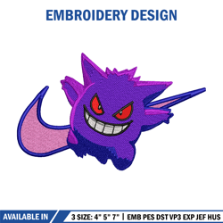 gengar nike embroidery design, pokemon embroidery, nike design, anime design, anime shirt, embroidery design 1