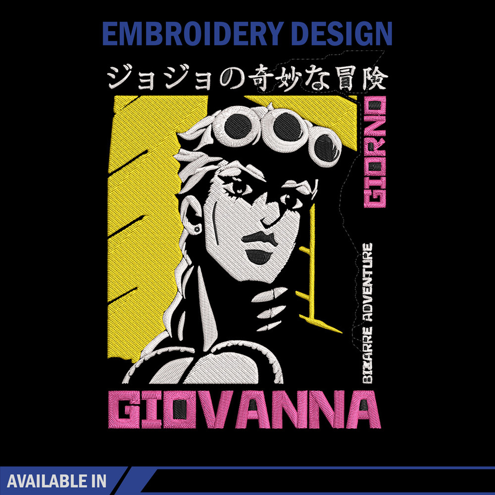 Giovanna poster Embroidery Design, Jojo Embroidery, Embroidery File, Anime Embroidery, Anime shirt, Digital download.jpg