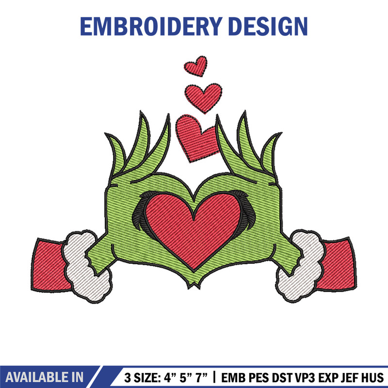 Grinch love embroidery design, Grinch embroidery, Chrismas design, Embroidery shirt, Embroidery file, Digital download.jpg