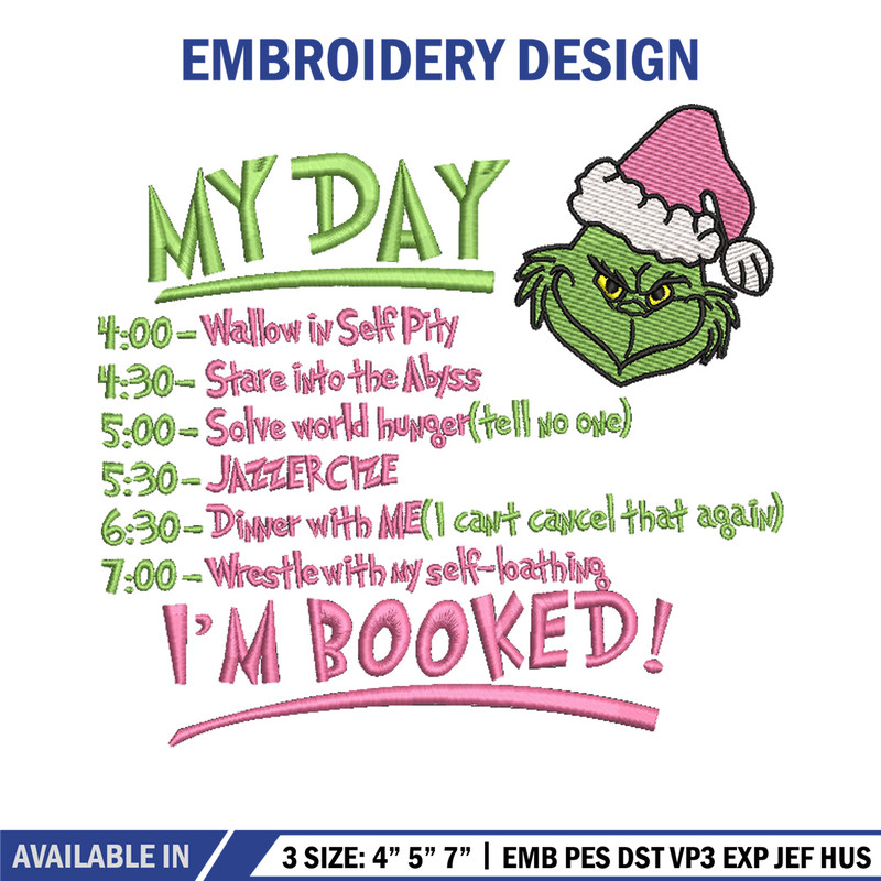 Grinch my day embroidery design,Chrismas design, Embroidery shirt, Embroidery file, Grinch embroidery, Digital download.jpg