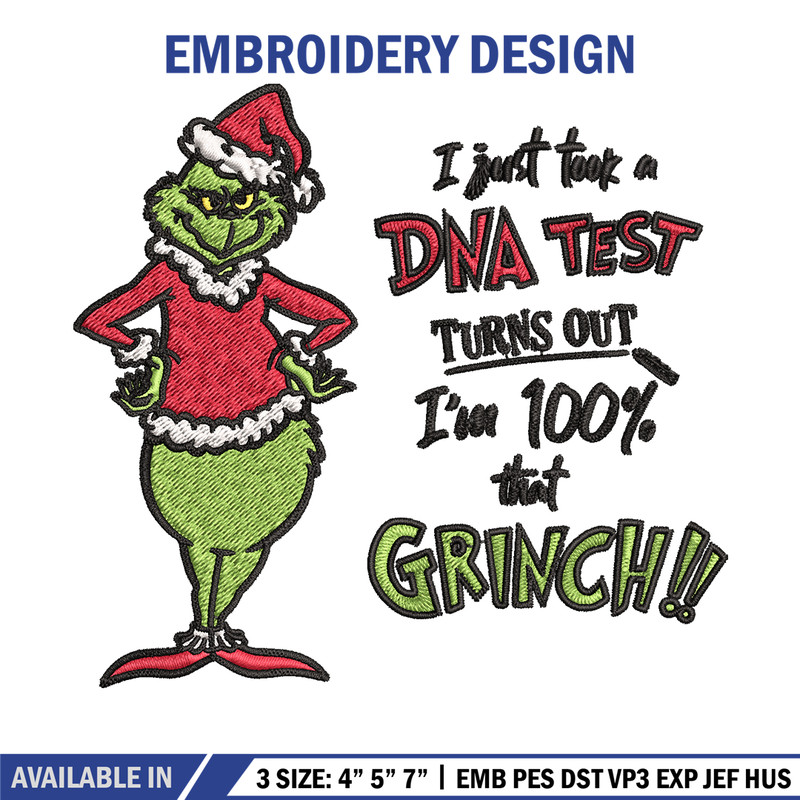 I Just Took A DNA Test Grinch Embroidery design, Grinch christmas Embroidery, Grinch design, Instant download..jpg