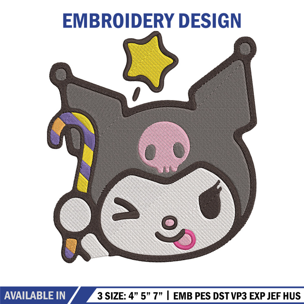 Kuromi face Embroidery Design, Hello kitty Embroidery, Embroidery File,Anime Embroidery, Anime shirt, Digital download.jpg