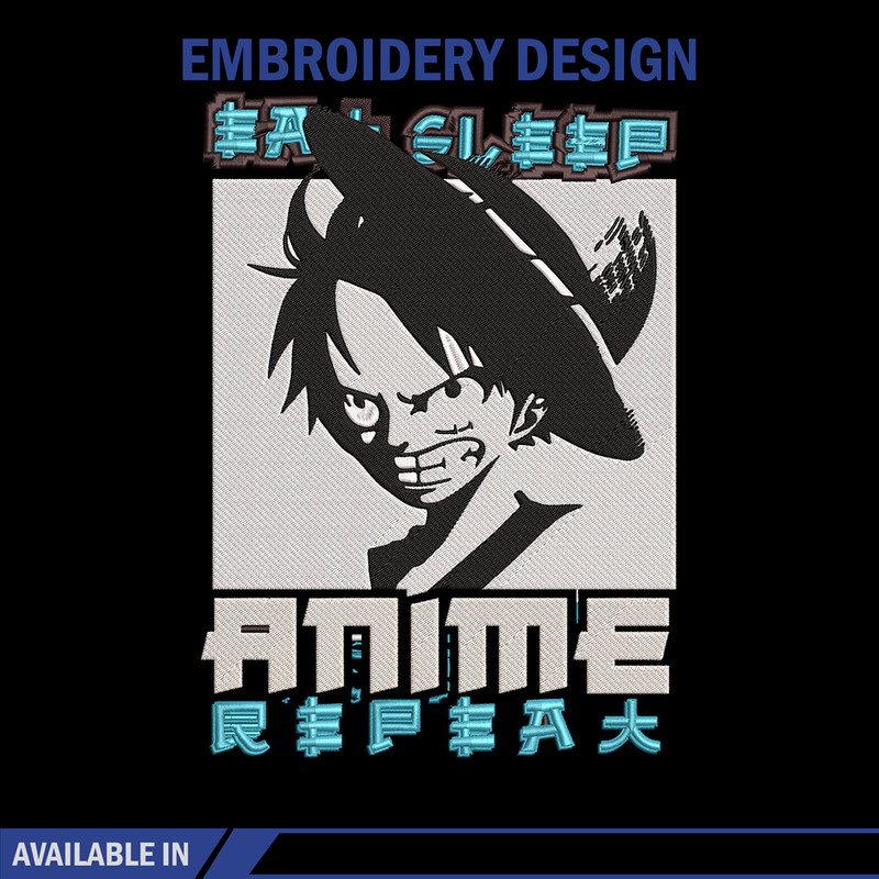 Luffy black Embroidery Design, One piece Embroidery, Embroidery File, Anime Embroidery, Anime shirt, Digital download..jpg