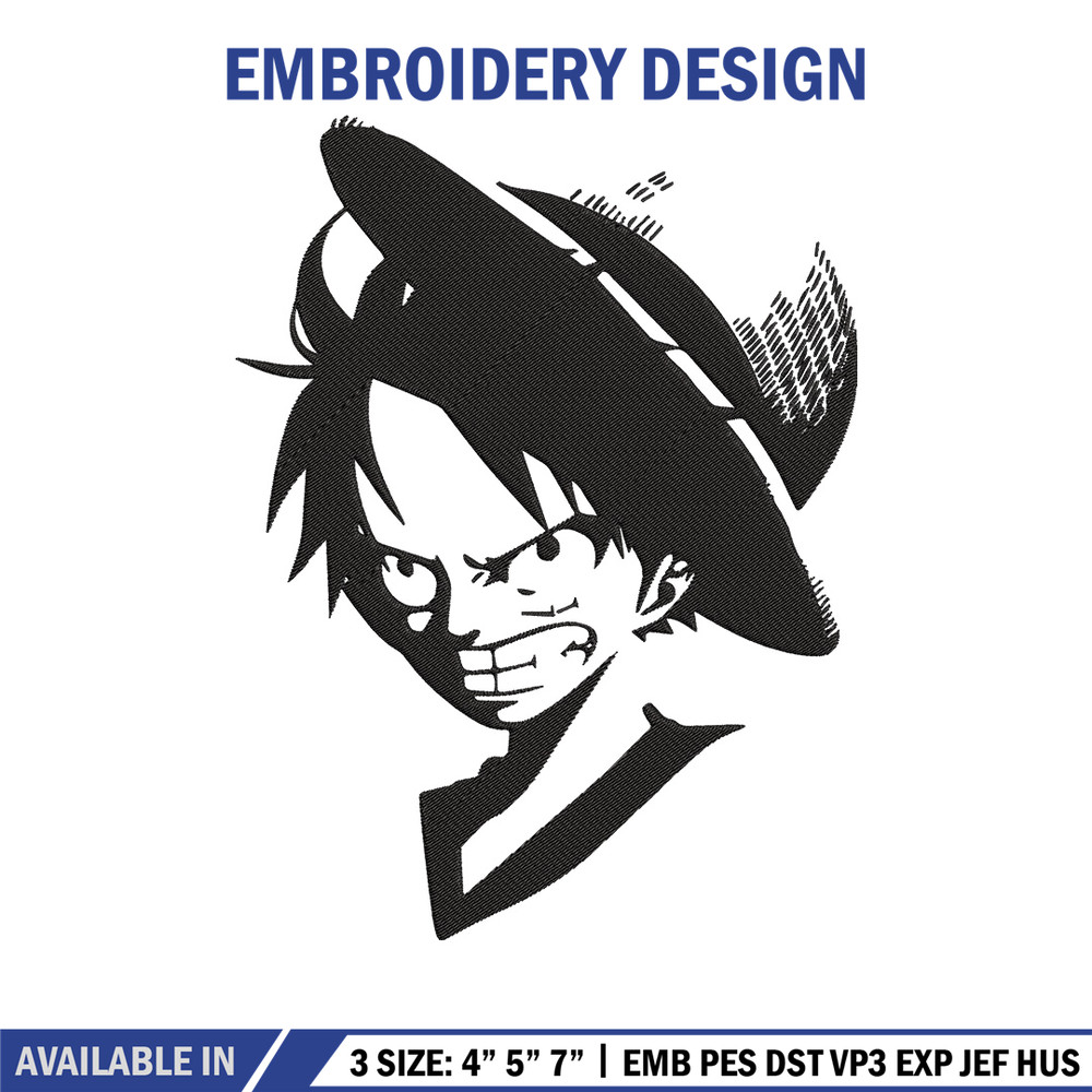 Luffy black Embroidery Design, One piece Embroidery, Embroidery File, Anime Embroidery, Anime shirt, Digital download.jpg