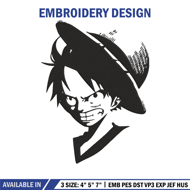 Luffy black Embroidery Design, One piece Embroidery, Embroidery File, Anime Embroidery, Anime shirt, Digital download.jpg