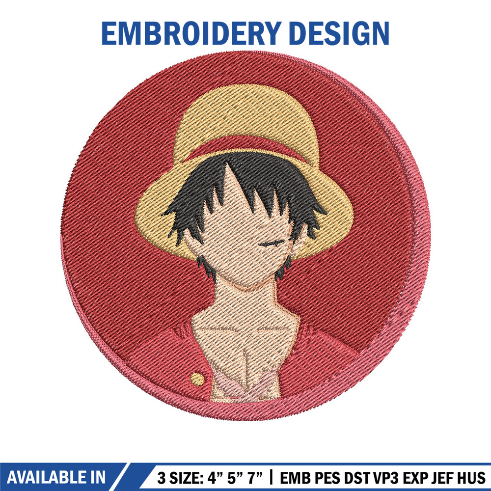 Luffy circle embroidery design, One piece embroidery, Anime design, Embroidery file, Embroidery shirt, Digital download.jpg