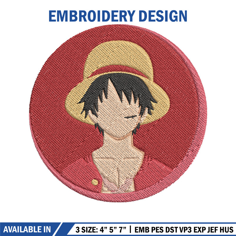 Luffy circle embroidery design, One piece embroidery, Anime design, Embroidery file, Embroidery shirt, Digital download.jpg