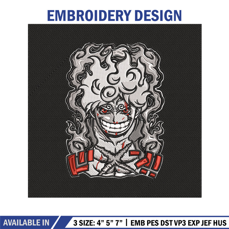 Luffy gear 5 Embroidery Design, One piece Embroidery, Embroidery File, Anime Embroidery, Anime shirt, Digital download.jpg
