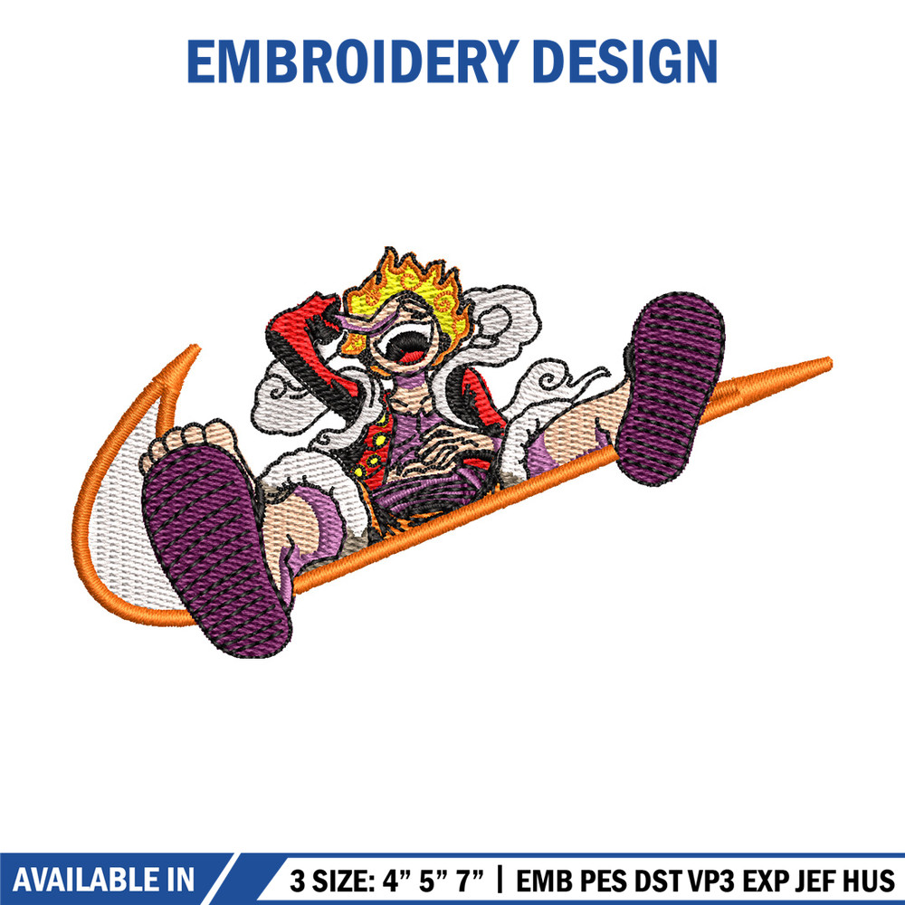 Luffy gear nike embroidery design, One piece embroidery,Nike design, Embroidery shirt, Embroidery file, Digital download.jpg