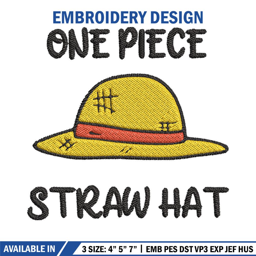 Luffy hat embroidery design, One piece embroidery, Anime design, Embroidery file, Embroidery shirt, Digital download.jpg