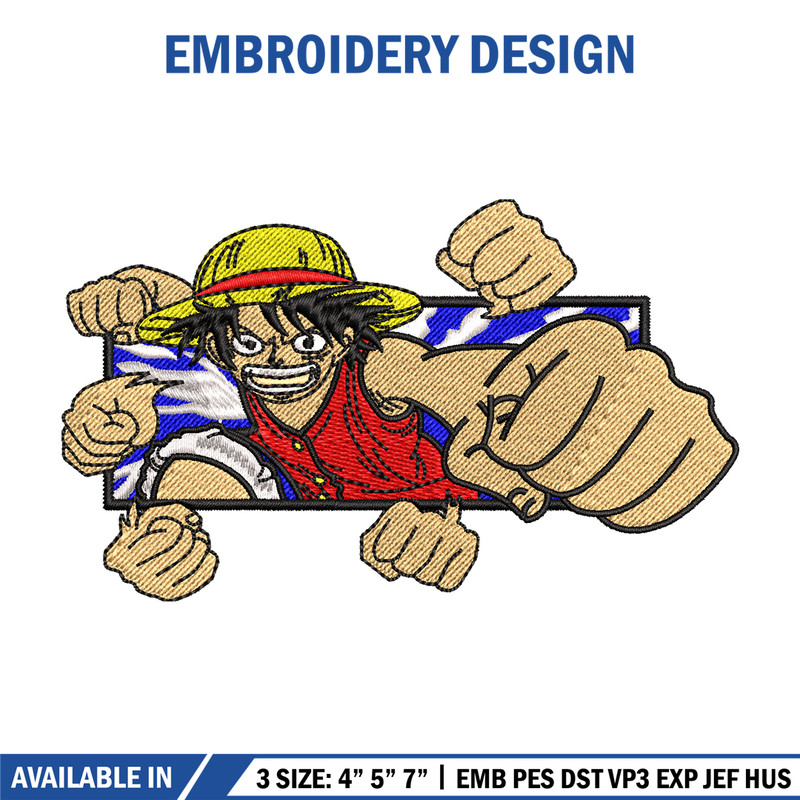 Luffy Punch embroidery design, One Piece embroidery, embroidery file, anime design, anime shirt, Digital download.jpg