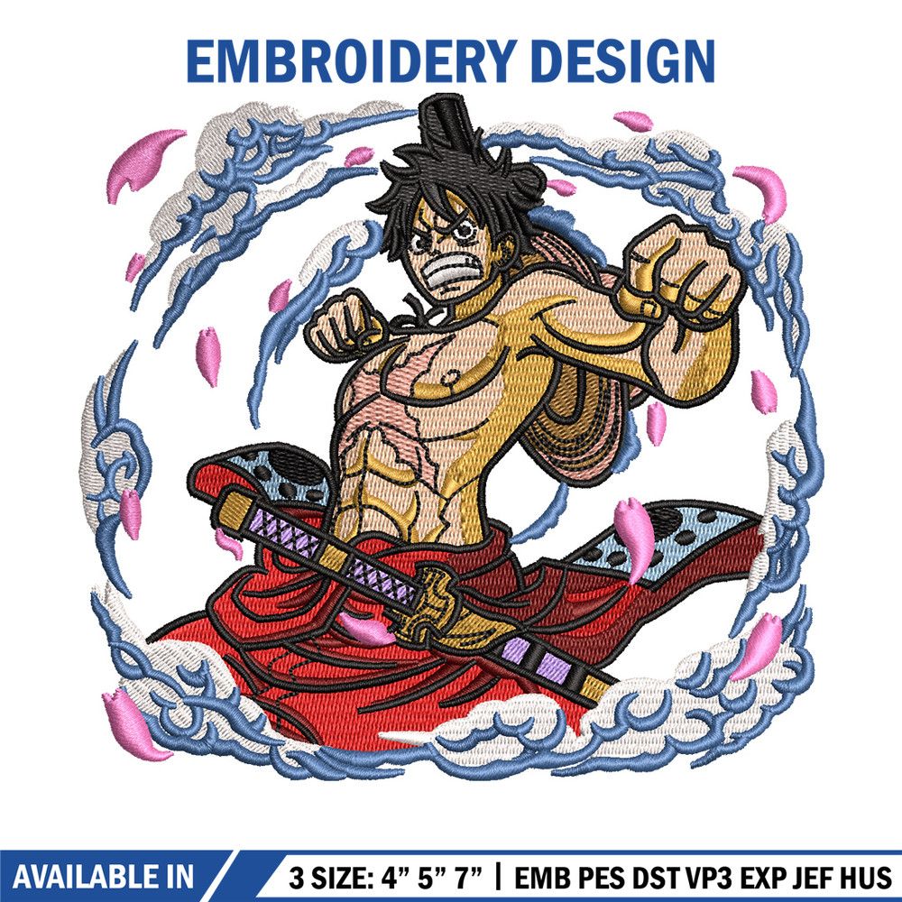 Luffy wano embroidery design, One piece embroidery, Anime design, Embroidery shirt, Embroidery file, Digital download.jpg