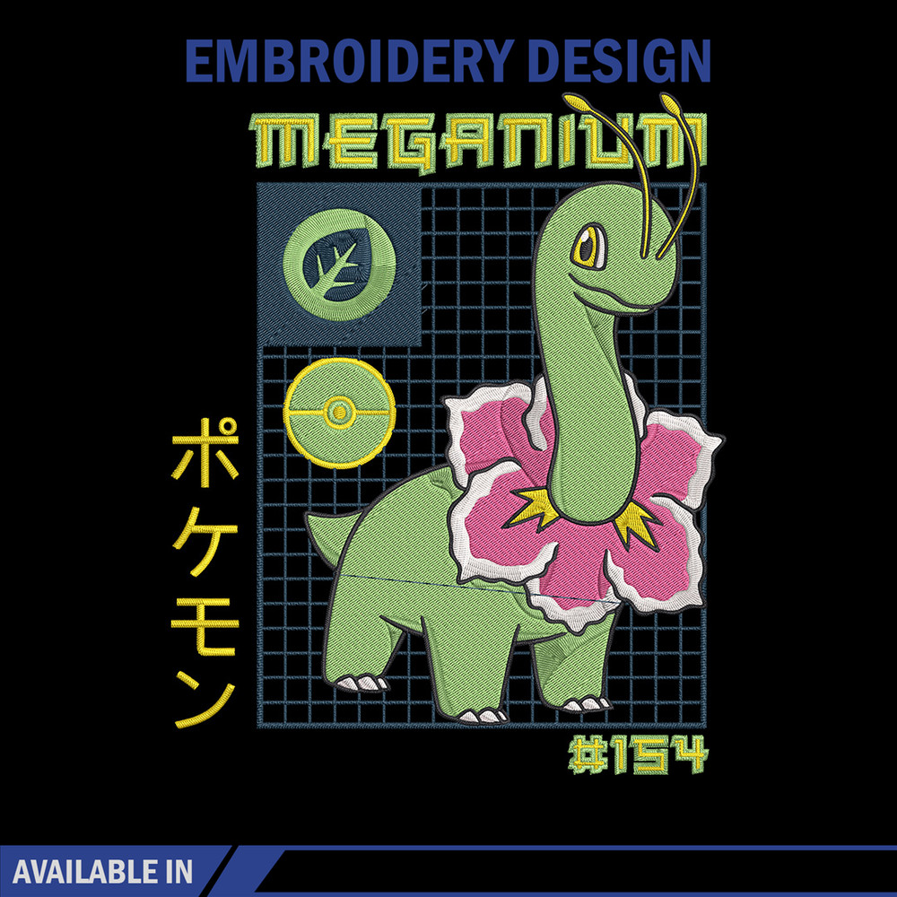 Meganium poster Embroidery Design, Pokemon Embroidery, Embroidery File, Anime Embroidery, Anime shirt, Digital download.jpg