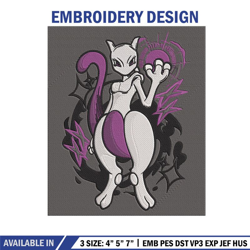 Mewtwo poster Embroidery Design, Pokemon Embroidery, Embroidery File, Anime Embroidery, Anime shirt, Digital download.jpg