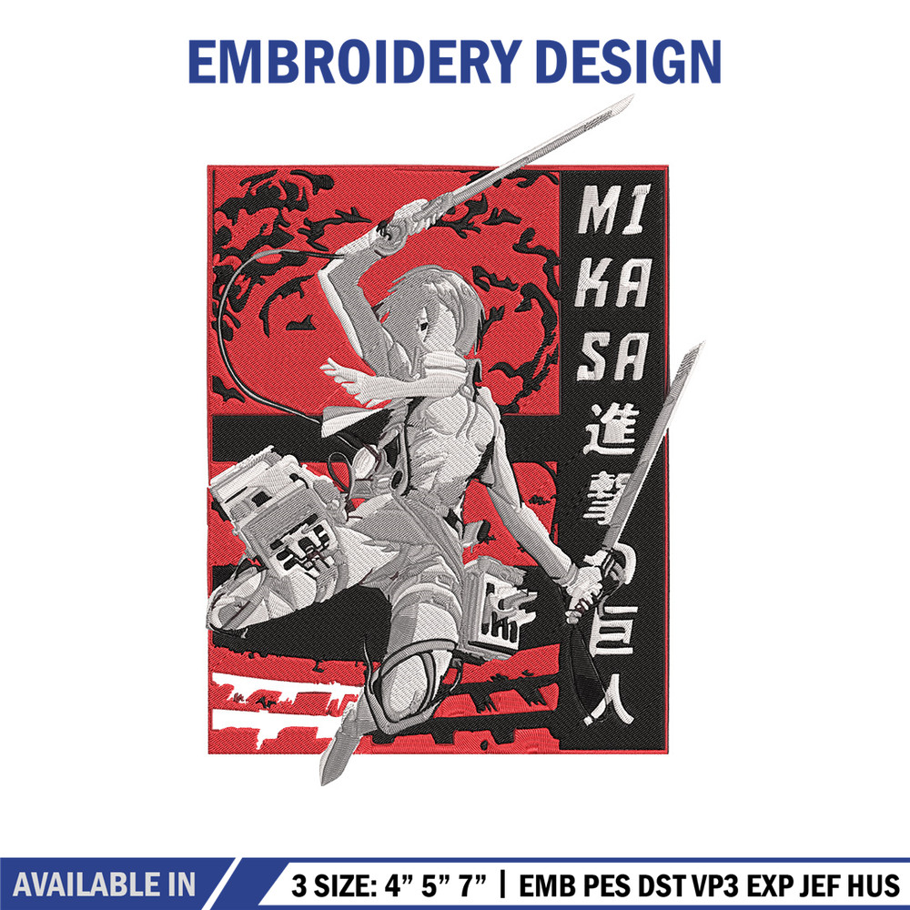 Mikasa Ackerman Embroidery Design, Aot Embroidery, Embroidery File, Anime Embroidery, Anime shirt, Digital download..jpg