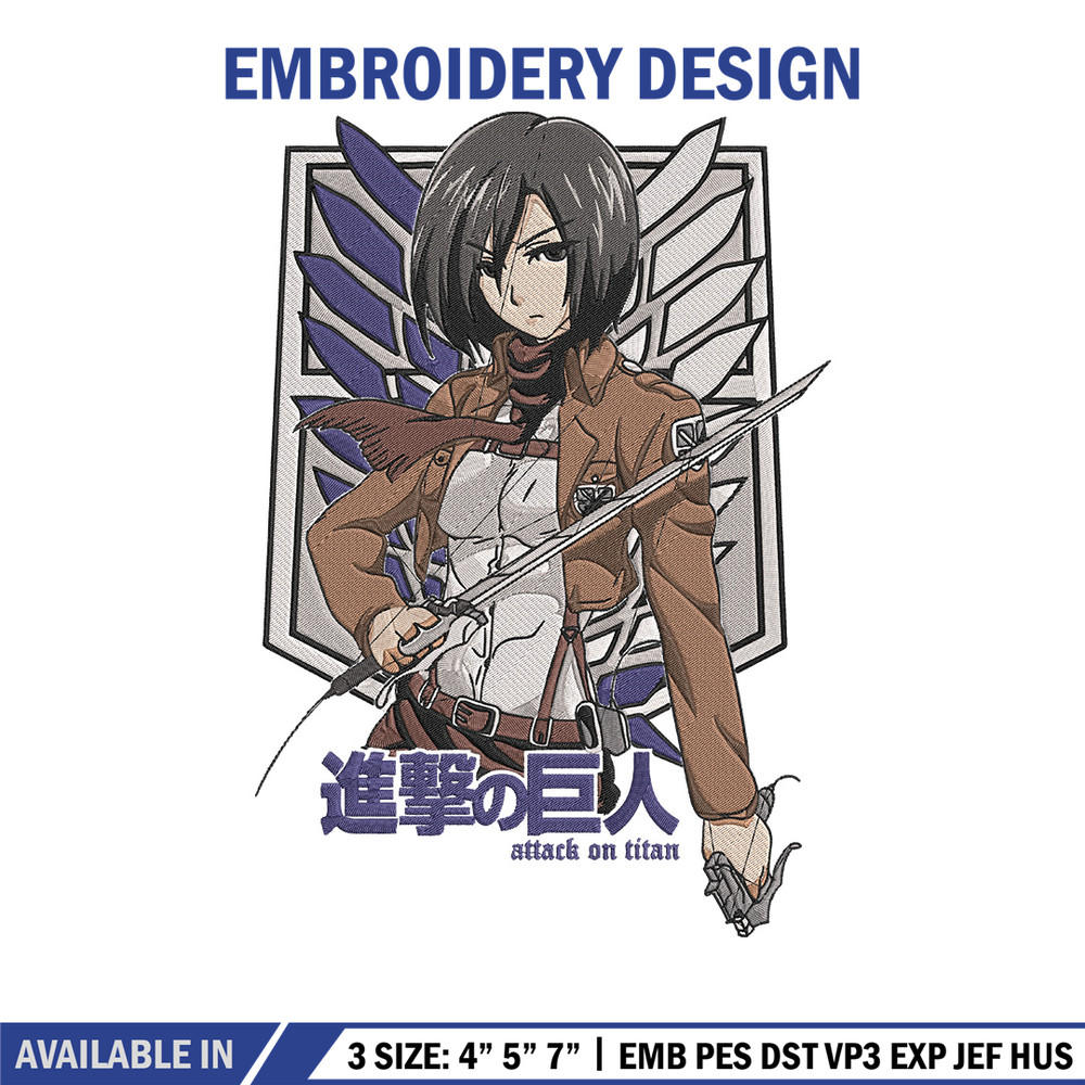 Mikasa ackerman Embroidery Design, Aot Embroidery, Embroidery File, Anime Embroidery, Anime shirt, Digital download.jpg