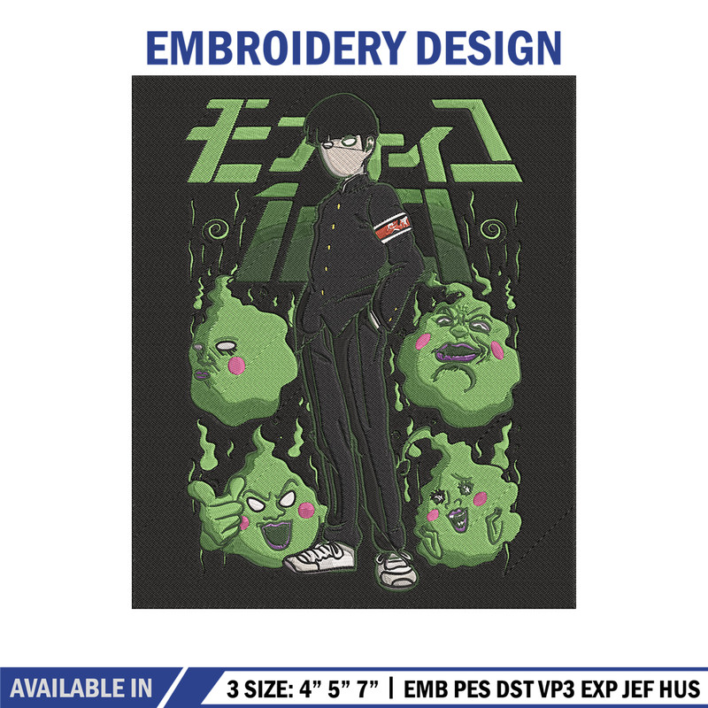 Mob100 poster Embroidery Design, Mob100 Embroidery, Embroidery File, Anime Embroidery, Anime shirt, Digital download.jpg