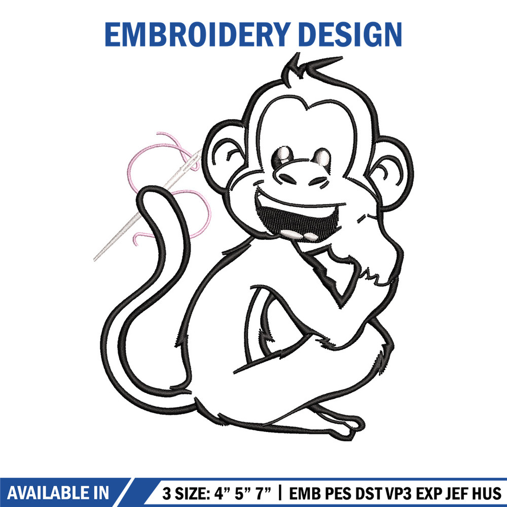 Monkey black white embroidery design, Monkey embroidery, Embroidery file, Embroidery shirt, Emb design, Digital download.jpg