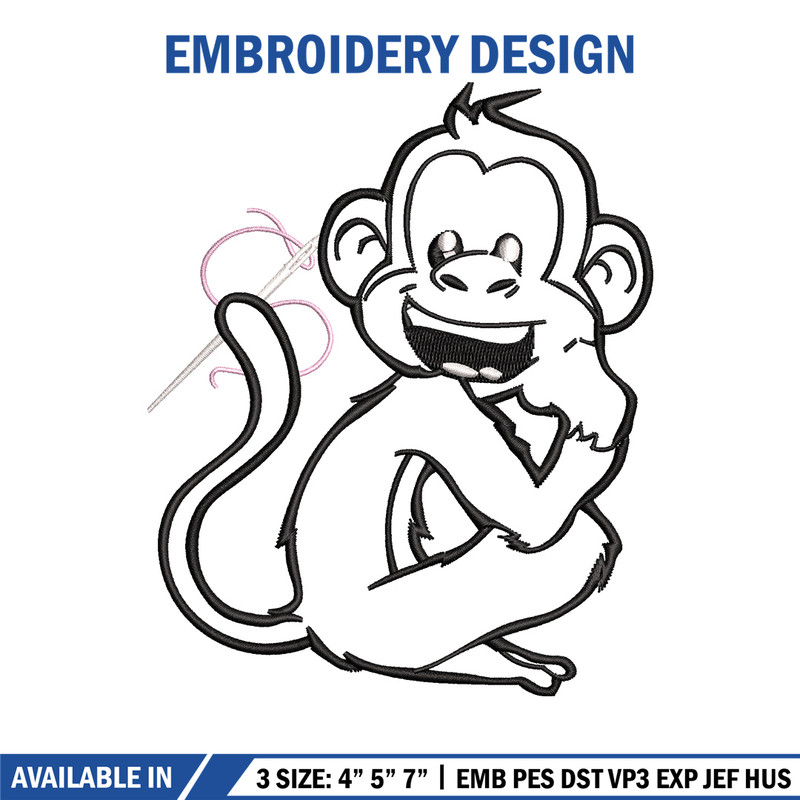 Monkey black white embroidery design, Monkey embroidery, Embroidery file, Embroidery shirt, Emb design, Digital download.jpg