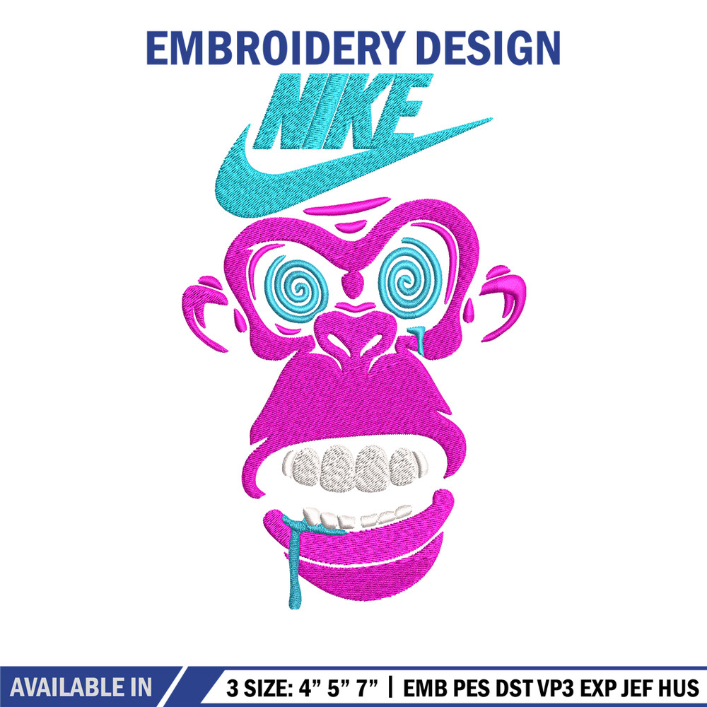 Monkey Nike Embroidery design, Monkey Embroidery, Nike design, Embroidery file, logo shirt, Instant download..jpg