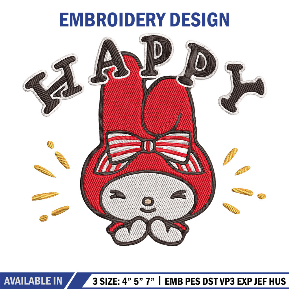 My Melody happy Embroidery Design, Hello kitty Embroidery, Embroidery File, Anime Embroidery, Digital download.jpg