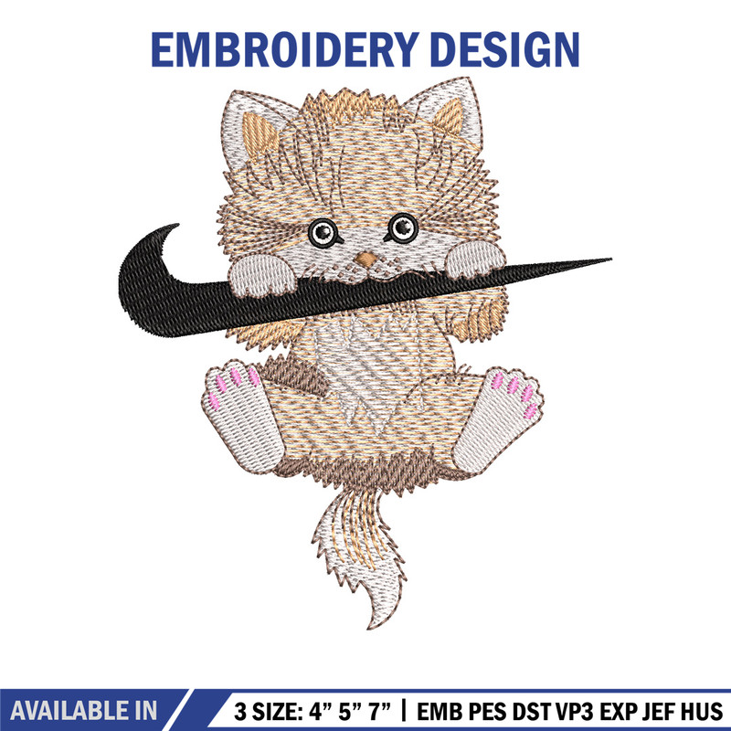 Nike cat cute embroidery design, Cat embroidery, Nike design, Embroidery shirt, Embroidery file, Digital download.jpg