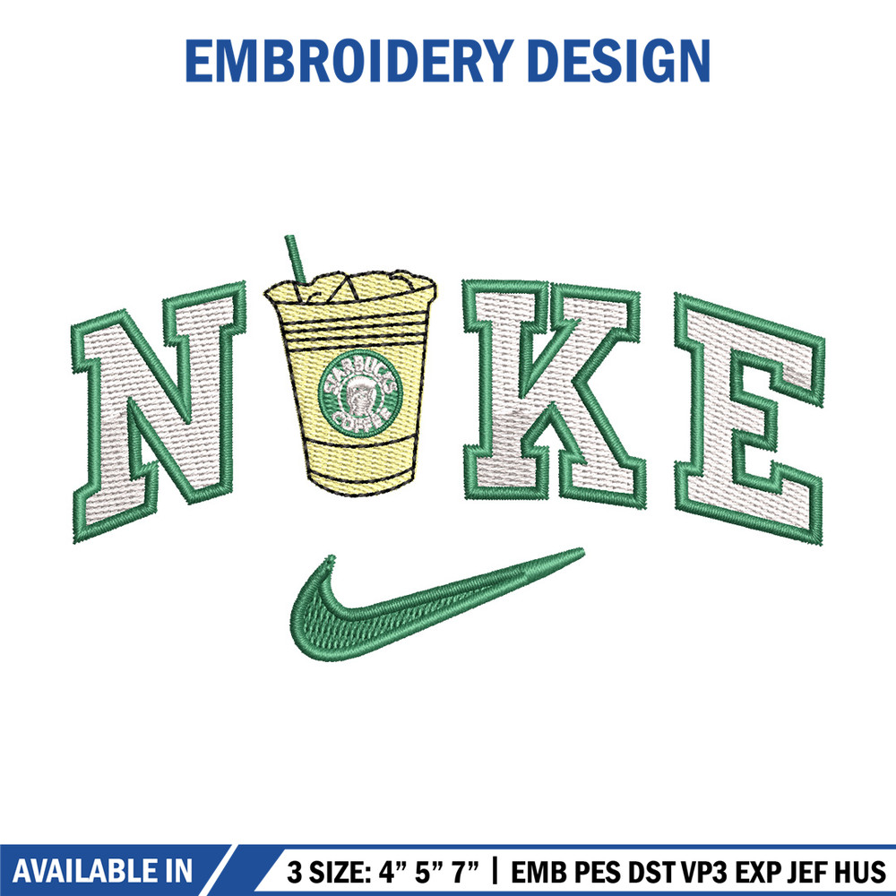 Nike coffee embroidery design, Starbuck embroidery, Nike design, Embroidery shirt, Embroidery file,Digital download 1.jpg