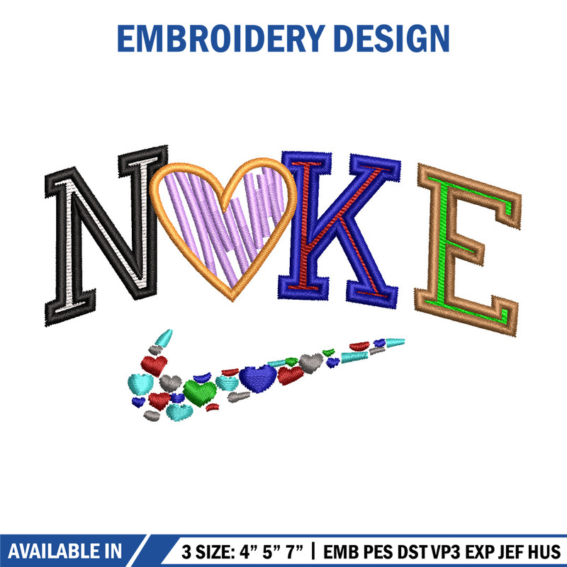 Nike heart color embroidery design, Logo embroidery, Nike design, Embroidery shirt, Embroidery file, Digital download 1.jpg