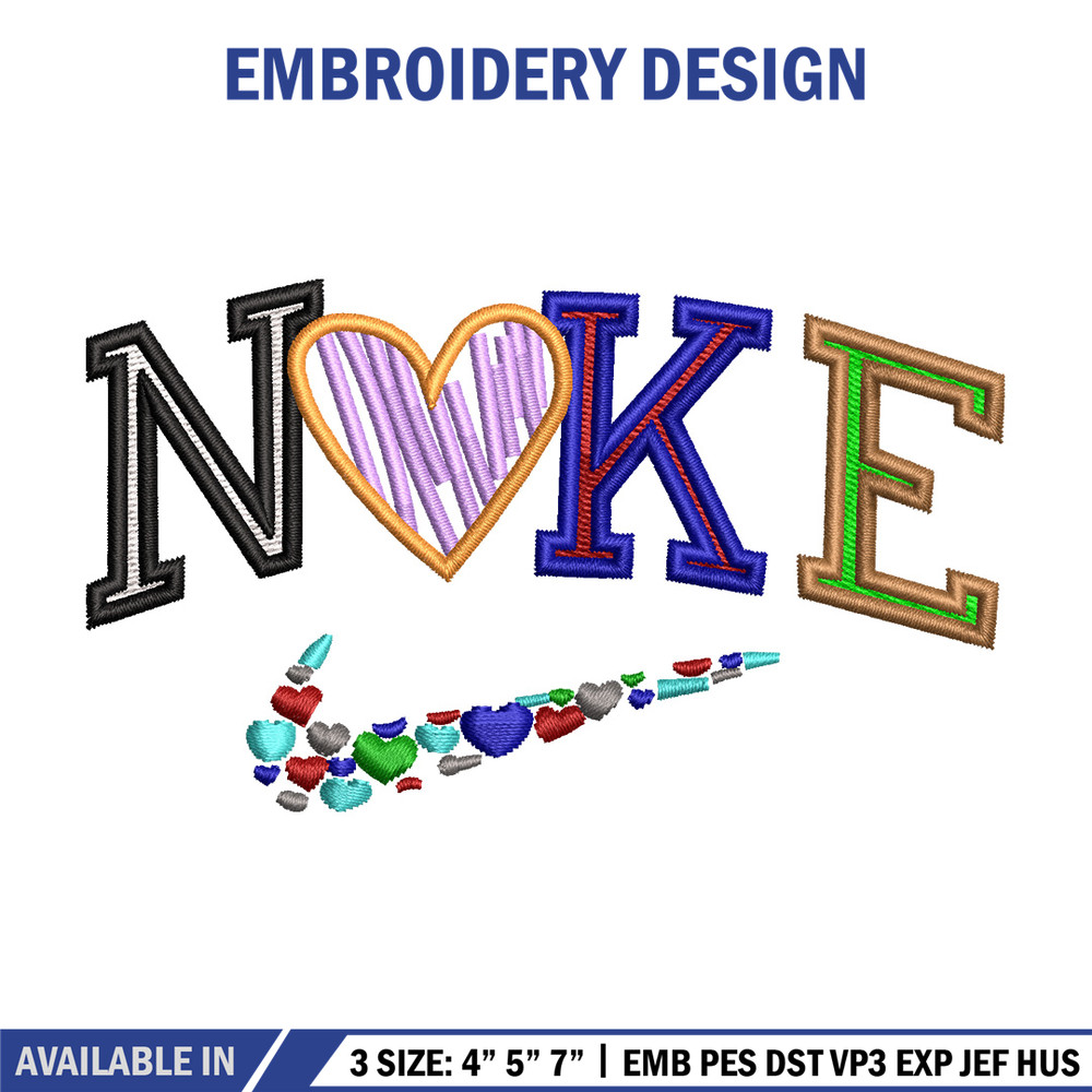 Nike heart color embroidery design, Logo embroidery, Nike design, Embroidery shirt, Embroidery file, Digital download.jpg