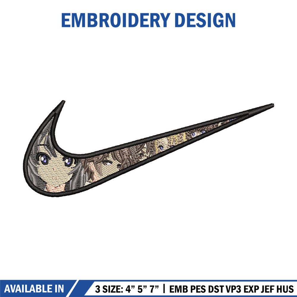 Nike mai embroidery design, Seishun Buta embroidery, Nike design,Embroidery file,Embroidery shirt,Digital download 1.jpg