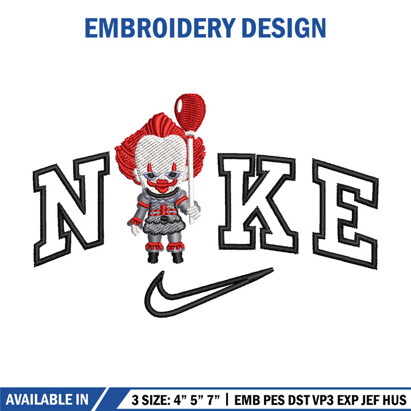 Nike pennywise embroidery design, Horror embroidery, Nike design, Embroidery shirt, Embroidery file, Digital download 1.jpg