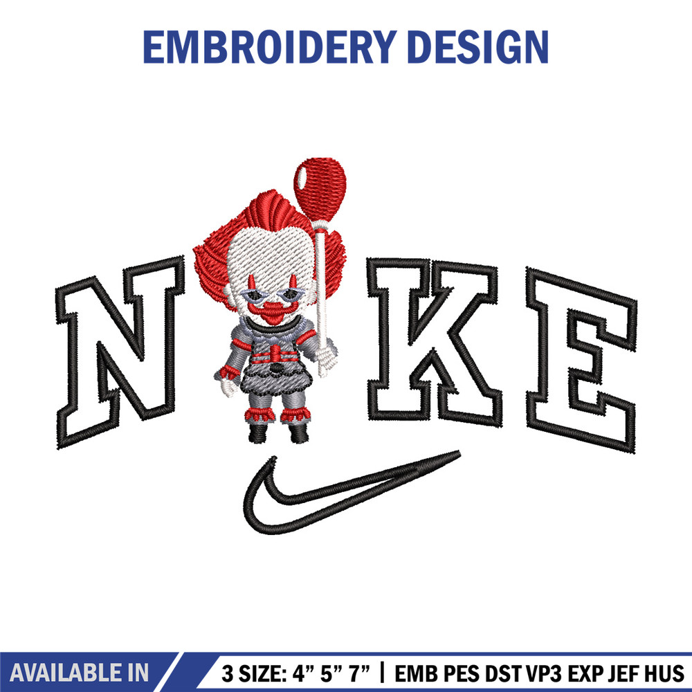 Nike pennywise embroidery design, Horror embroidery, Nike design, Embroidery shirt, Embroidery file, Digital download.jpg