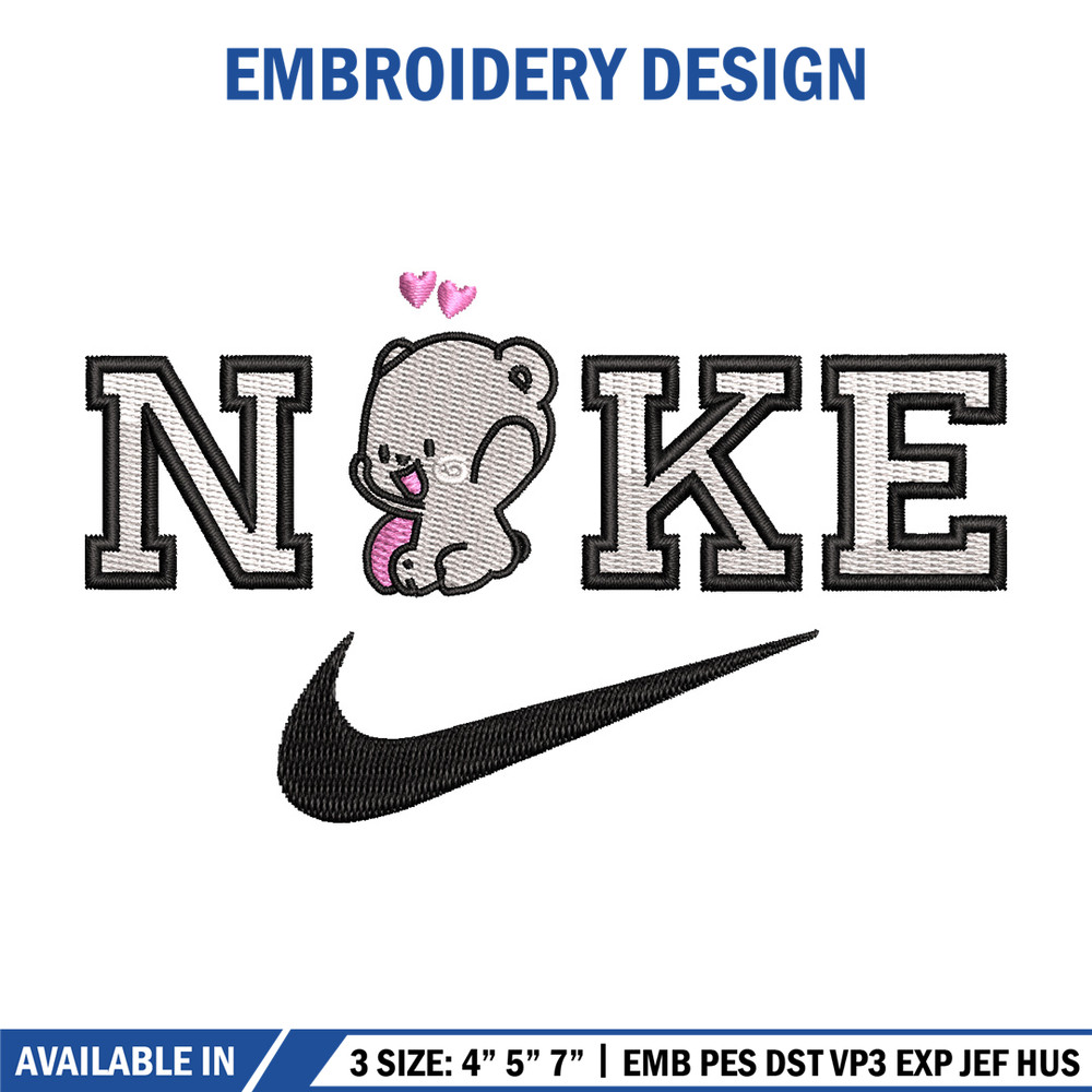 Nike x bear cute embroidery design, Bear embroidery, Nike design, Embroidery shirt, Embroidery file, Digital download 1.jpg
