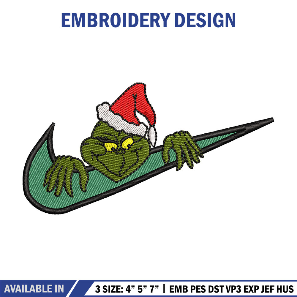 Nike x grinch embroidery design, Chrismas embroidery, Nike design, Embroidery shirt, Embroidery file,Digital download.jpg