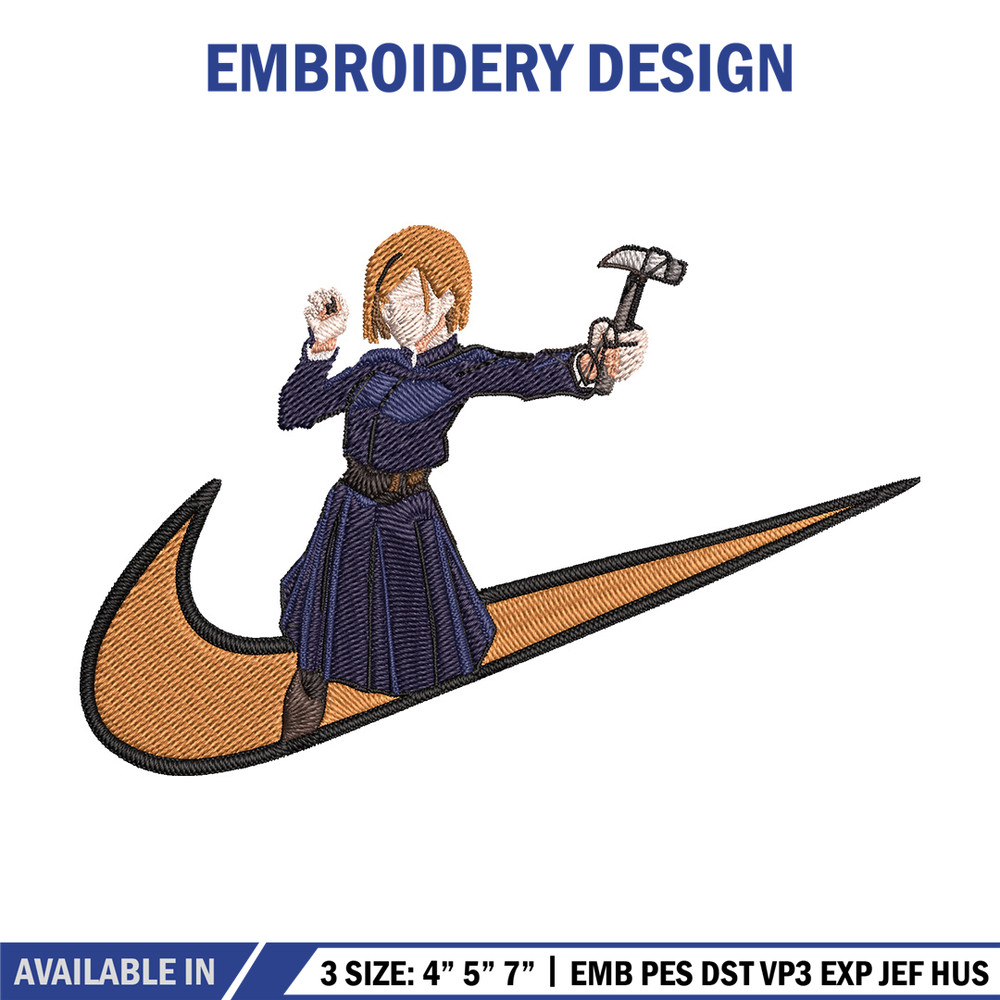 Nobara x nike Embroidery Design, Jujutsu Embroidery, Embroidery File, Nike Embroidery, Anime shirt, Digital download.jpg