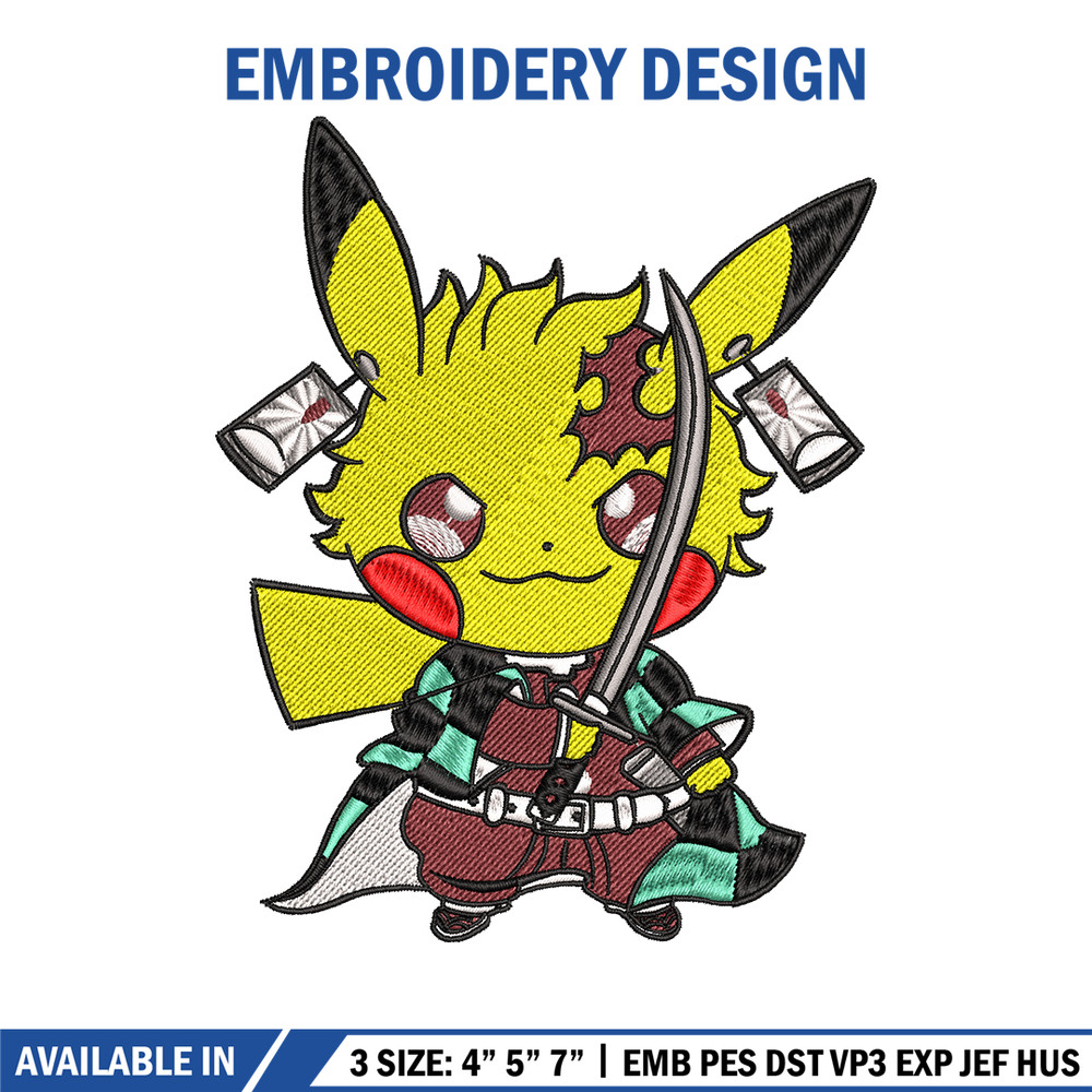 Pikachu Tanjiro Demon embroidery design, Pokemon embroidery, logo design, anime design, anime shirt, Digital download.jpg
