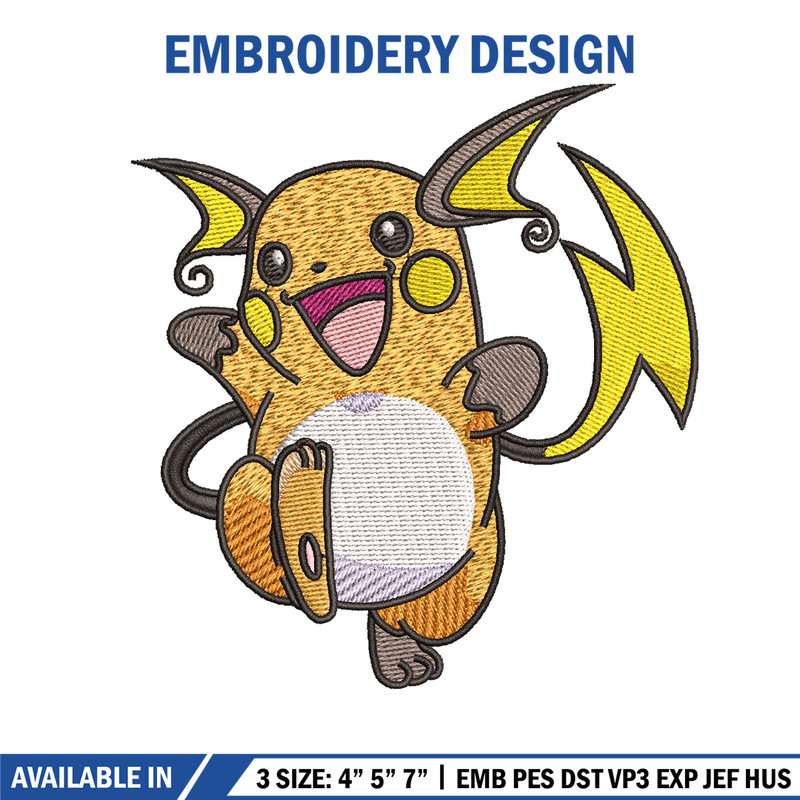 Raichu embroidery design, Pokemon embroidery, Embroidery shirt, Embroidery file, Anime design, Digital download.jpg