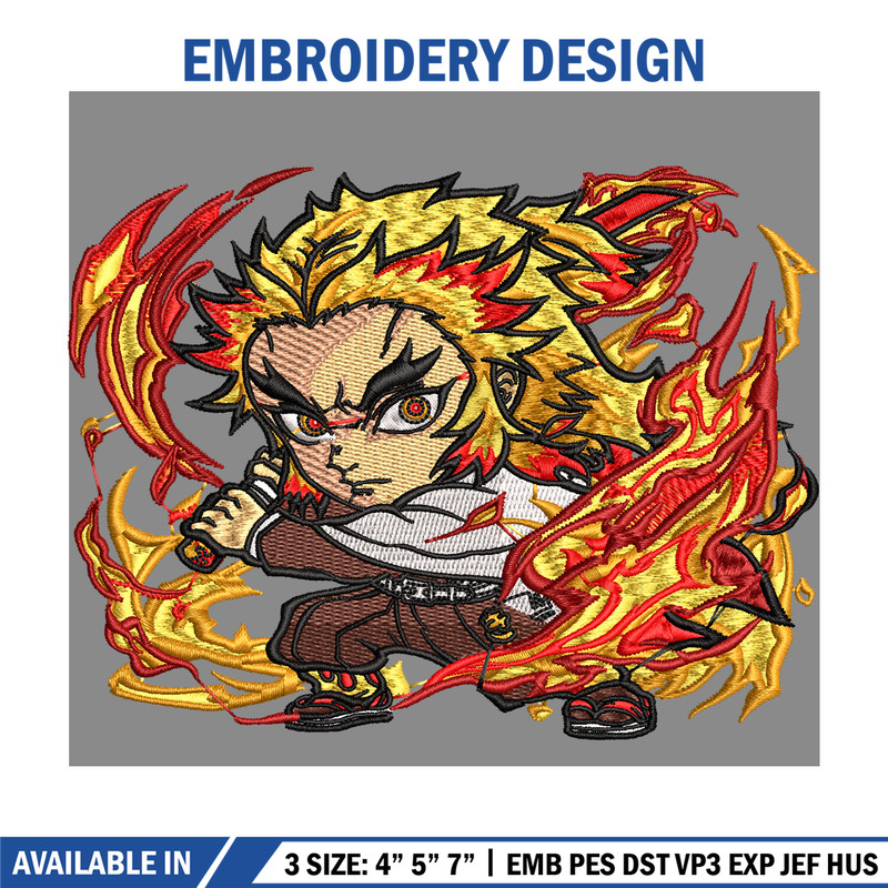 Rengoku Kyoujurou chibi embroidery design, Kimetsu no Yaiba embroidery, embroidery file, anime design, Digital download.jpg