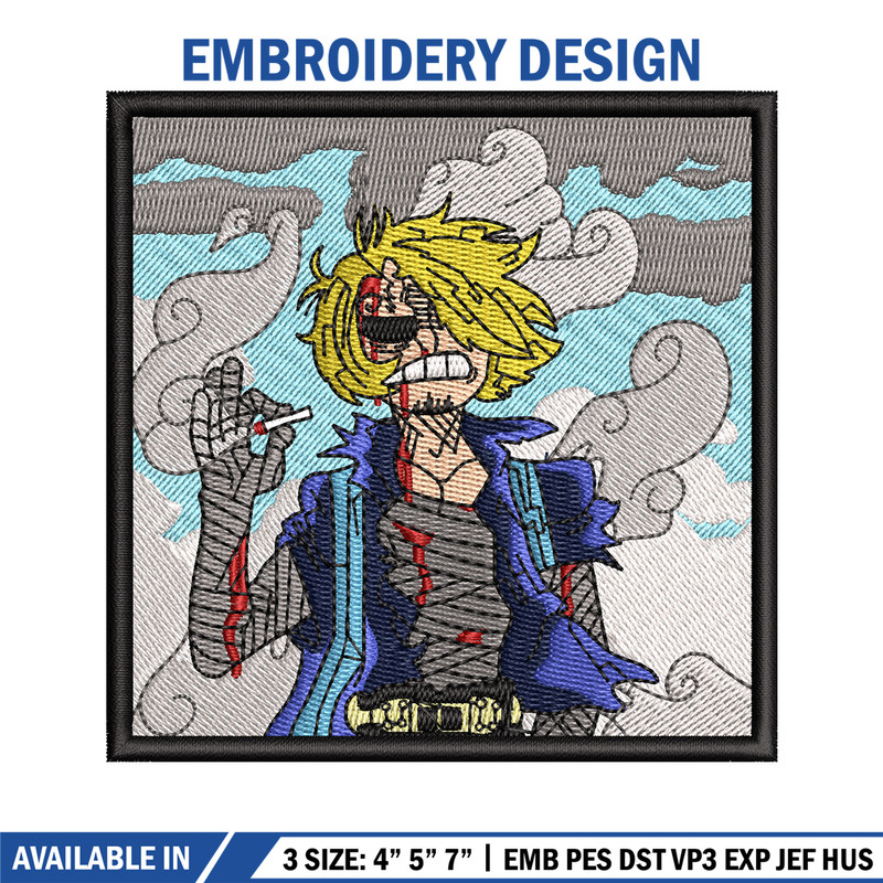 Sanji smoke embroidery design, One piece embroidery, Anime design, Embroidery file, Embroidery shirt, Digital download.jpg