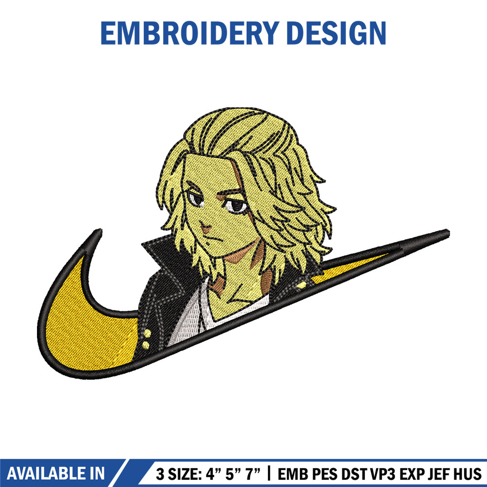Swoosh Mikey embroidery design, Tokyo Revengers embroidery, Nike design, anime design, anime shirt, Digital download.jpg