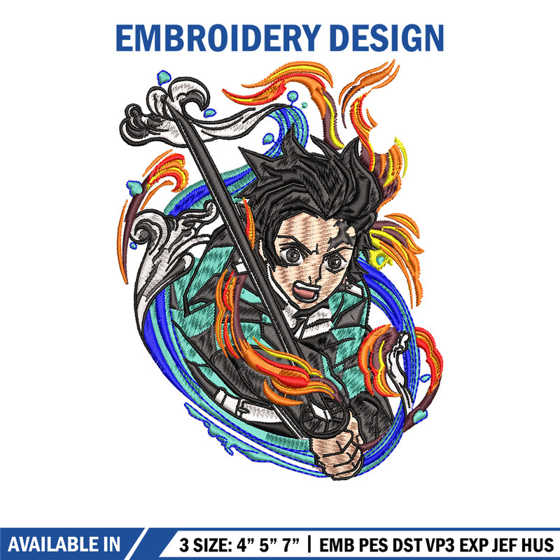 Tanjiro fire and water embroidery design, Kimetsu no Yaiba embroidery, anime design, anime shirt, Digital download.jpg